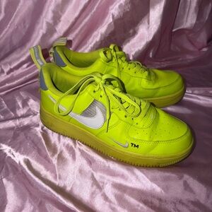 Nike Air Force 1 '07 LV8 Utility sneakers in the Volt colorway.